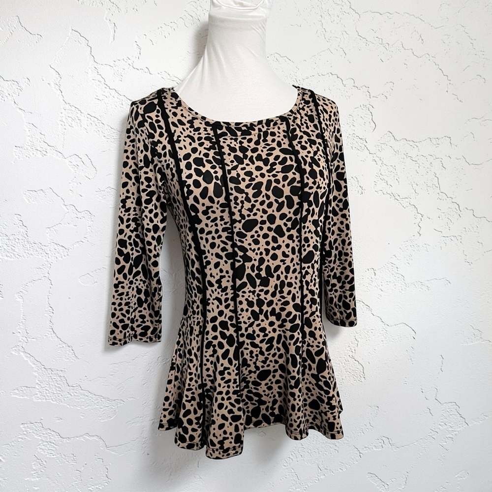 Vintage Leopard Print Peplum Top Fitted Waist Y2K Animal Print Tee  S